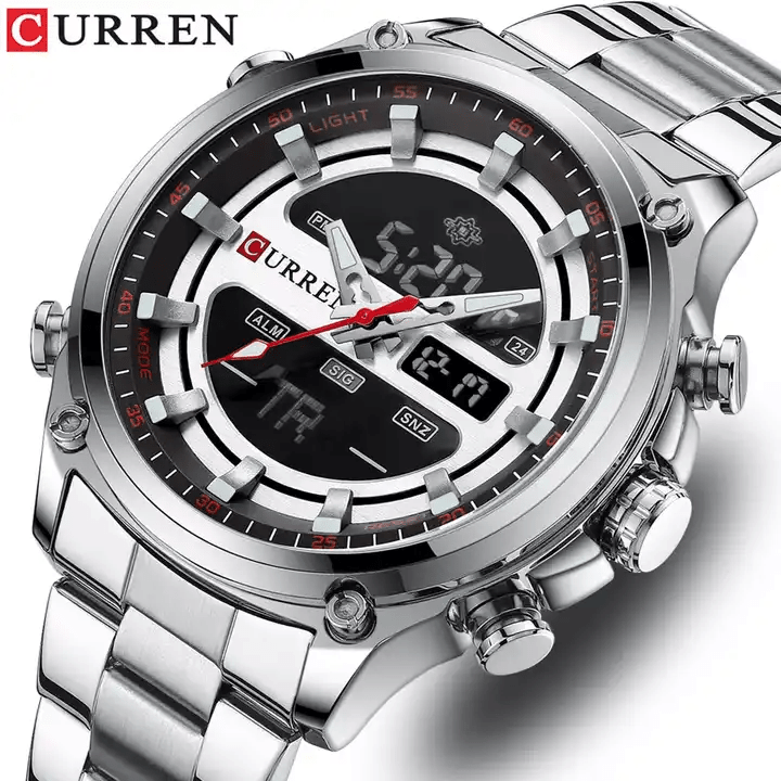 M:8404 Curren Digital Led Luminous Multi function Dual Display Quartz Men's Watch. - Timecheck