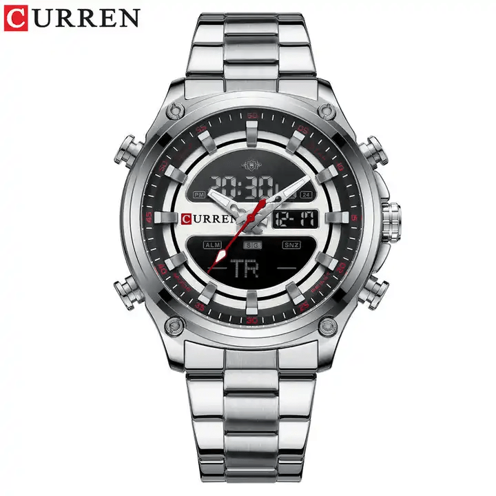 M:8404 Curren Digital Led Luminous Multi function Dual Display Quartz Men's Watch. - Timecheck