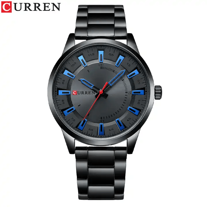 M:8406 Curren Black Dial Black Stainless Steel Chain Analog Quartz Men's Watch. - Timecheck