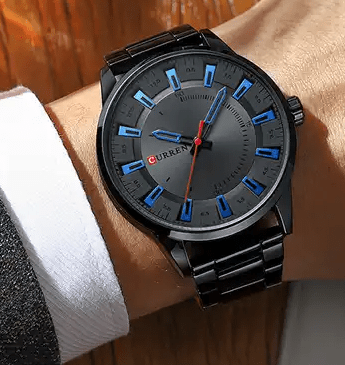 M:8406 Curren Black Dial Black Stainless Steel Chain Analog Quartz Men's Watch. - Timecheck