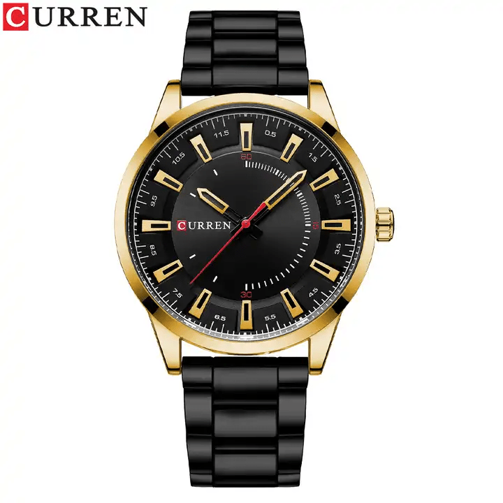 M:8406 Curren Rose Gold Case Black Dial Black Stainless Steel Chain Quartz Men's Watch. - Timecheck