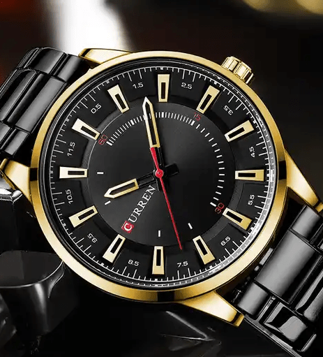 M:8406 Curren Rose Gold Case Black Dial Black Stainless Steel Chain Quartz Men's Watch. - Timecheck