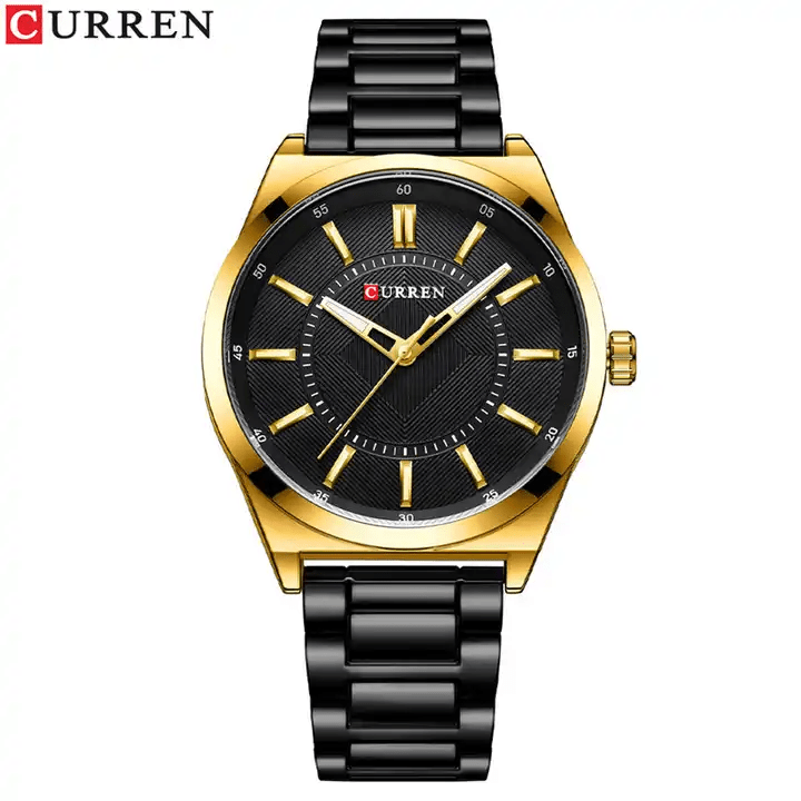 M:8407 Curren Black Dial Black Stainless Steel Chain Quartz Analog Men's Watch. - Timecheck