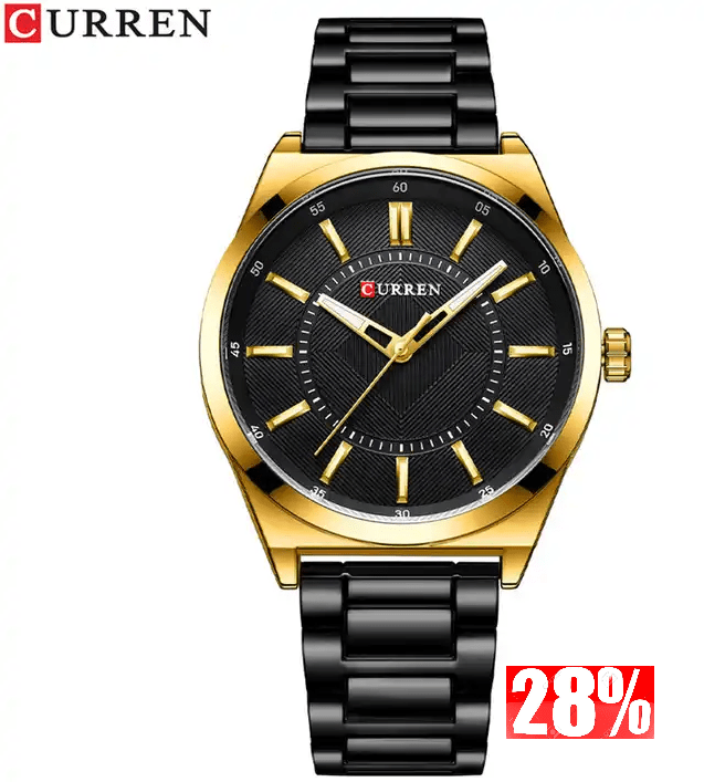 M:8407 Curren Black Dial Black Stainless Steel Chain Quartz Analog Men's Watch. - Timecheck
