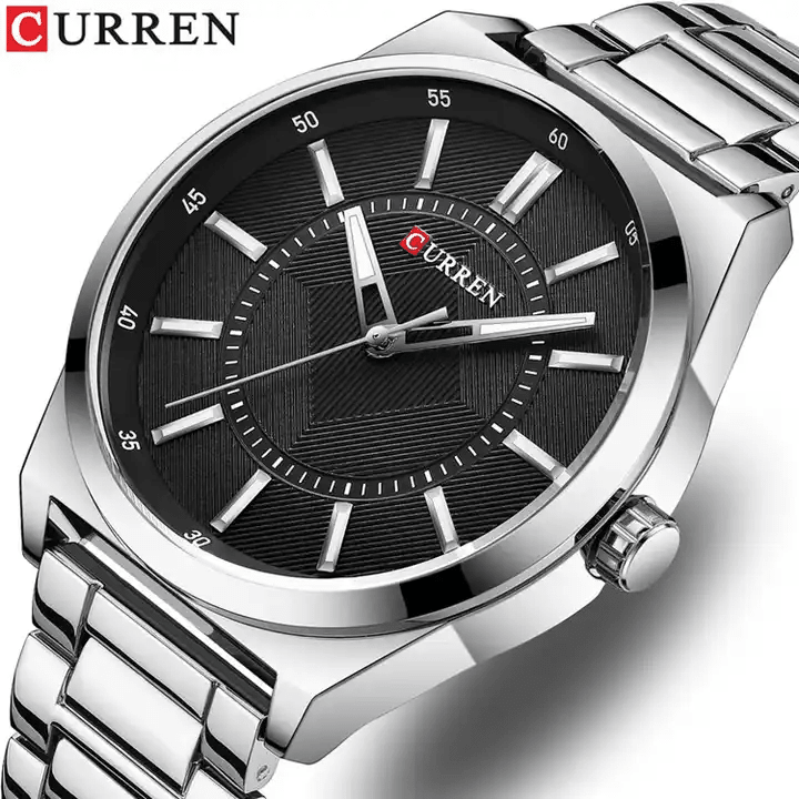 M:8407 Curren Black Dial Simple Man Quartz Stainless Steel Chain Analog Men's Watch. - Timecheck