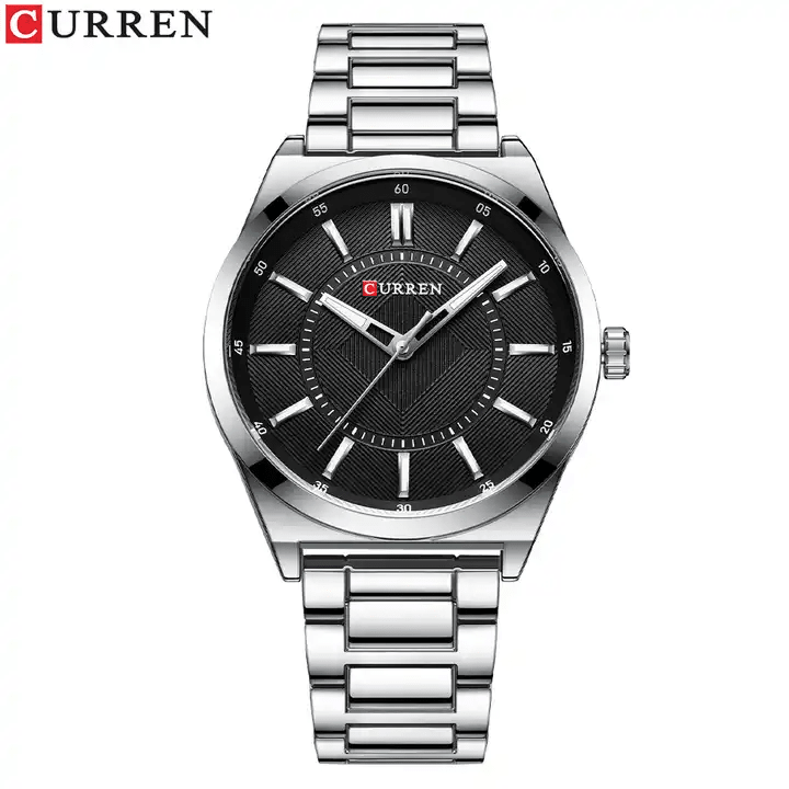 M:8407 Curren Black Dial Simple Man Quartz Stainless Steel Chain Analog Men's Watch. - Timecheck