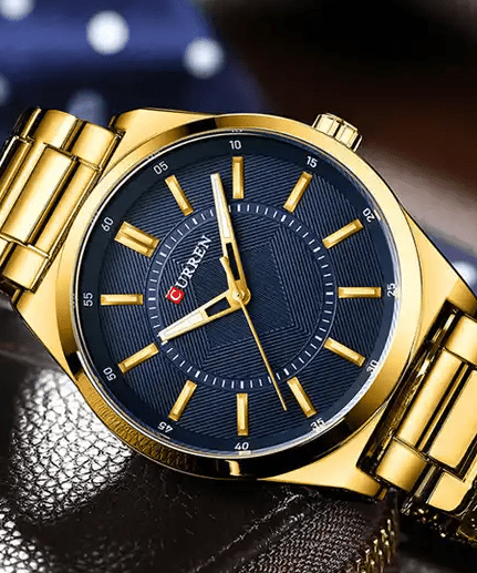 M:8407 Curren Blue Dial Golden Stainless Steel Chain Quartz Analog Men's Watch. - Timecheck