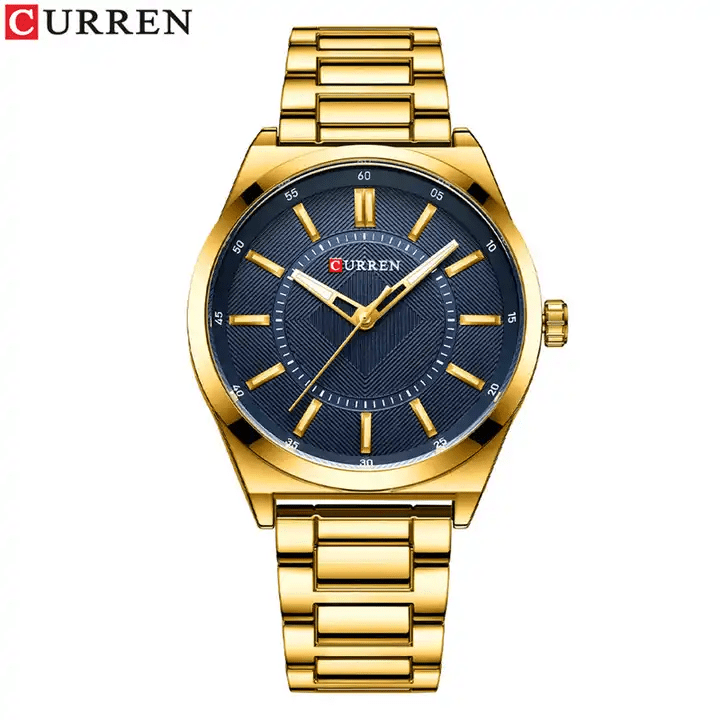 M:8407 Curren Blue Dial Golden Stainless Steel Chain Quartz Analog Men's Watch. - Timecheck