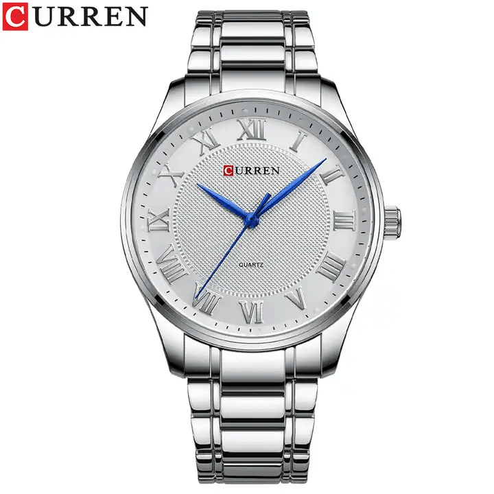 M:8409 Curren White Dial Silver Stainless Steel Chain Analog Quartz Men's Watch. - Timecheck