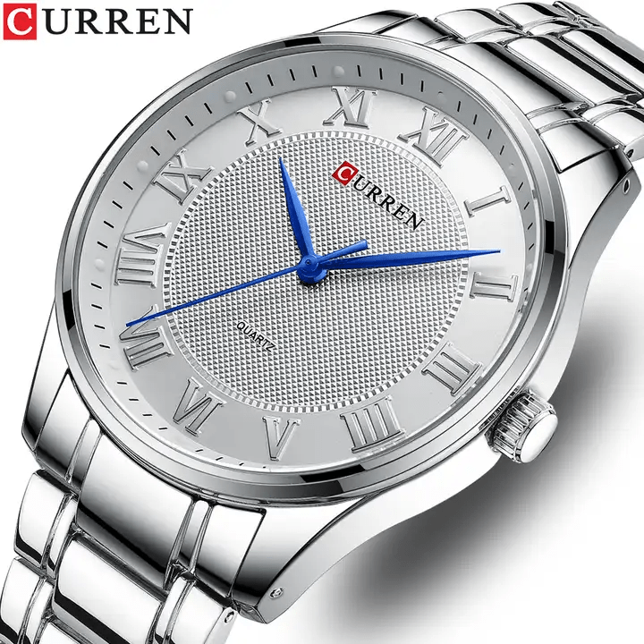 M:8409 Curren White Dial Silver Stainless Steel Chain Analog Quartz Men's Watch. - Timecheck