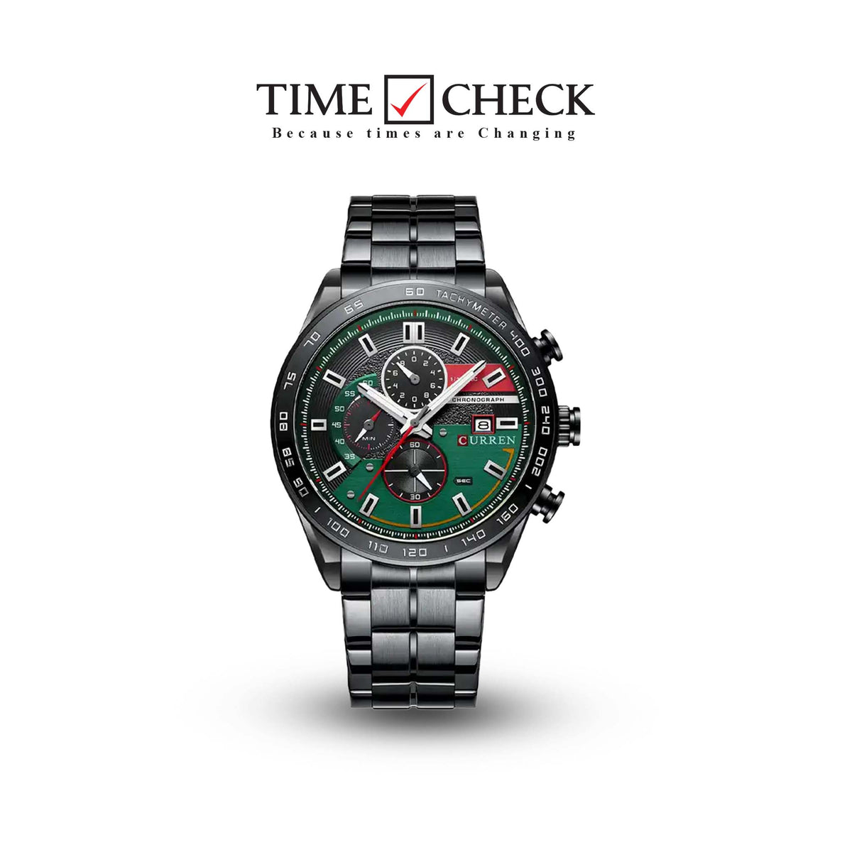 M:8410 Curren Black Steel Chain Fashion Quartz Clock Analog Chronograph Men's Watch. - Timecheck