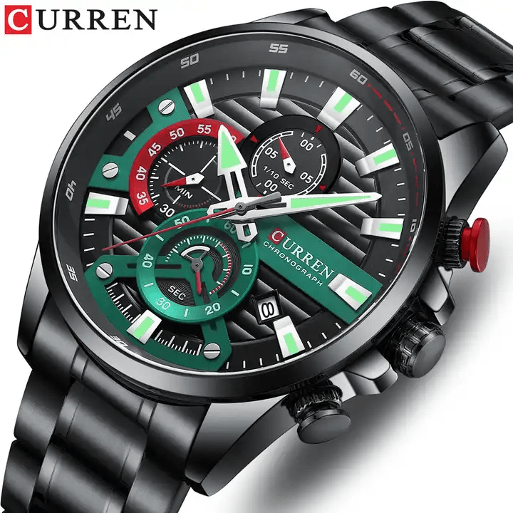 M:8415 Curren Black Dial Black Stainless Steel Chronograph Analog Quartz Men's Watch. - Timecheck