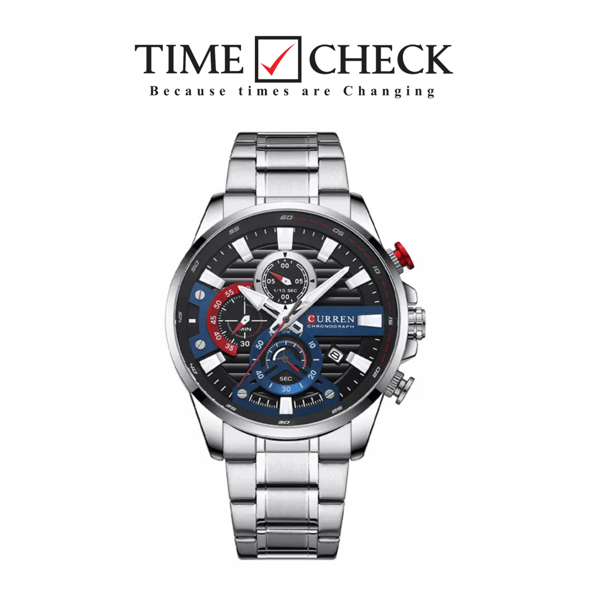 M:8415 Curren Blue Dial Silver Stainless Steel Chronograph Analog Quartz Men's Watch. - Timecheck