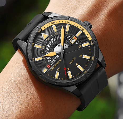 M:8421 Curren Black Dial & Case Black Silicone Strap Analog Quartz Men's Watch. - Timecheck