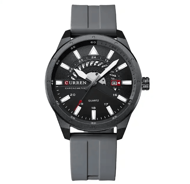M:8421 Curren Black Dial & Case Gray Silicone Strap Analog Quartz Men's Watch. - Timecheck