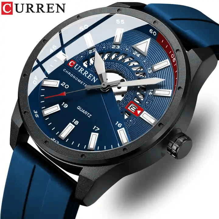 M:8421 Curren Blue Dial & Case Blue Silicone Strap Analog Quartz Men's Watch. - Timecheck