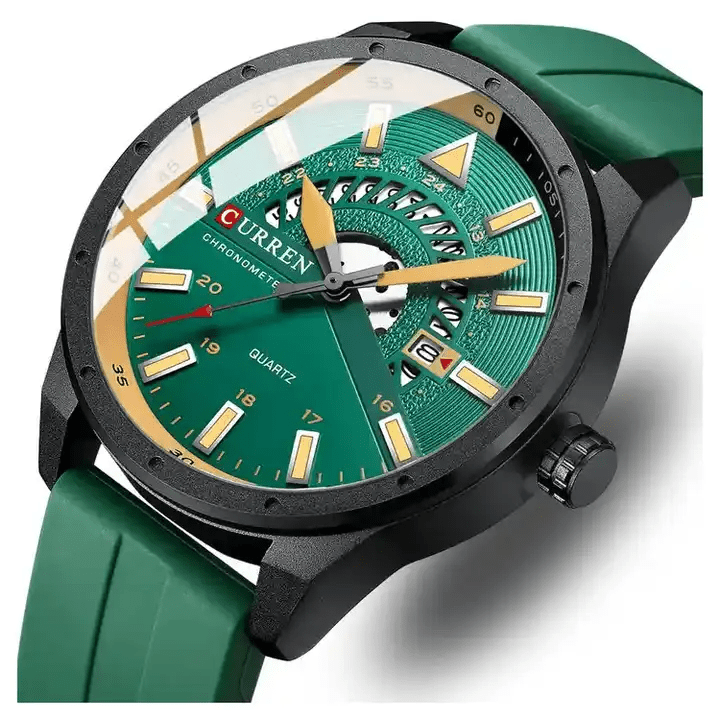 M:8421 Curren Green Dial & Case Green Silicone Strap Analog Quartz Men's Watch. - Timecheck