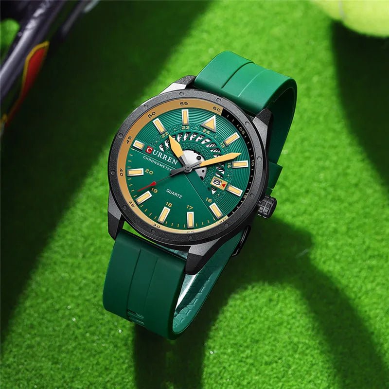 M:8421 Curren Green Dial & Case Green Silicone Strap Analog Quartz Men's Watch. - Timecheck