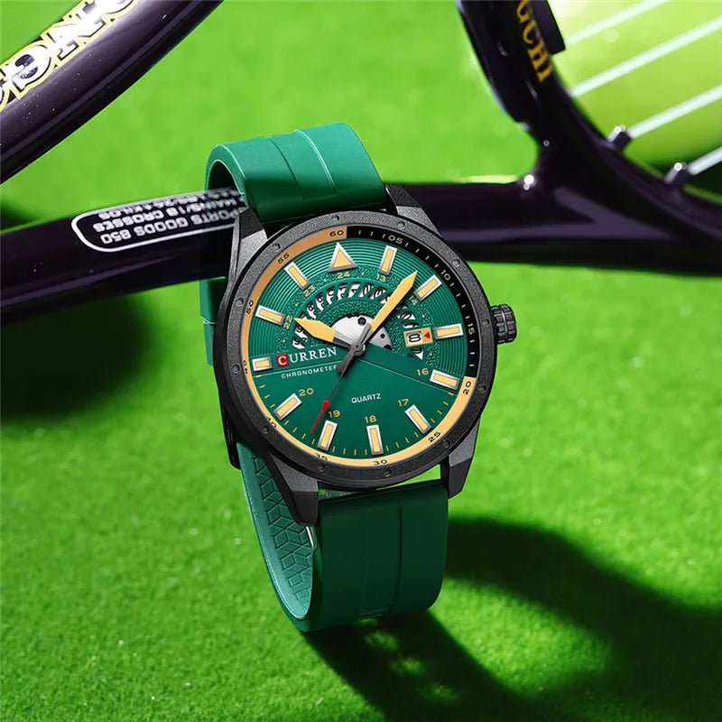 M:8421 Curren Green Dial & Case Green Silicone Strap Analog Quartz Men's Watch. - Timecheck