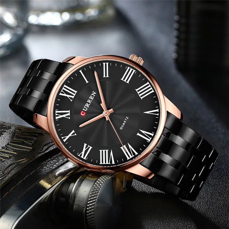 M:8422 Curren Black Dial Black Stainless Steel Chain Chronograph Quartz Men's Watch. - Timecheck