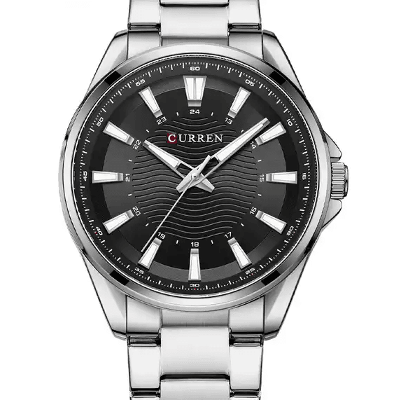 M:8424 Curren Black Dial Silver Stainless Steel Chain Analog Quartz Men's Watch. - Timecheck