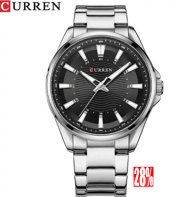 M:8424 Curren Black Dial Silver Stainless Steel Chain Analog Quartz Men's Watch. - Timecheck