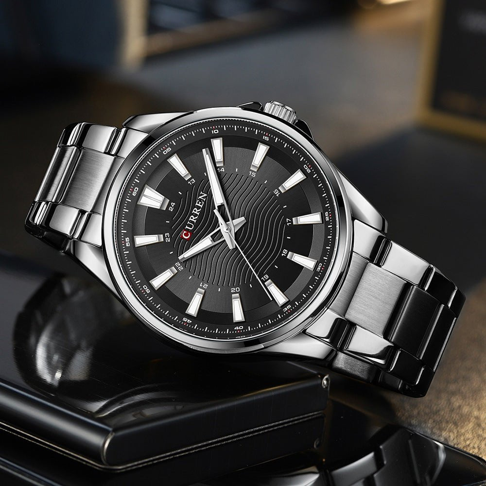 M:8424 Curren Black Dial Silver Stainless Steel Chain Analog Quartz Men's Watch. - Timecheck