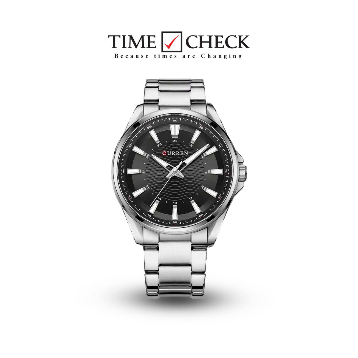 M:8424 Curren Black Dial Silver Stainless Steel Chain Analog Quartz Men's Watch. - Timecheck