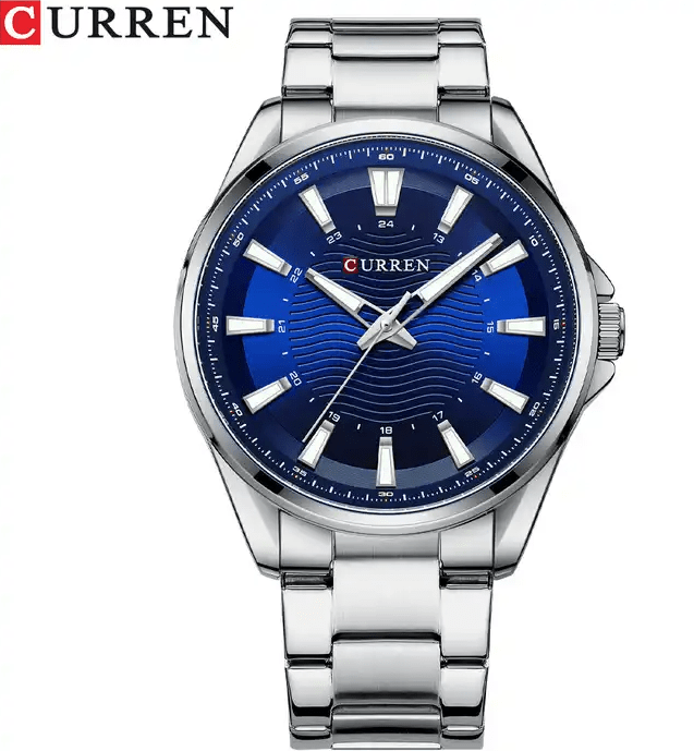 M:8424 Curren Blue Dial Silver Stainless Steel Chain Analog Quartz Men's Watch. - Timecheck