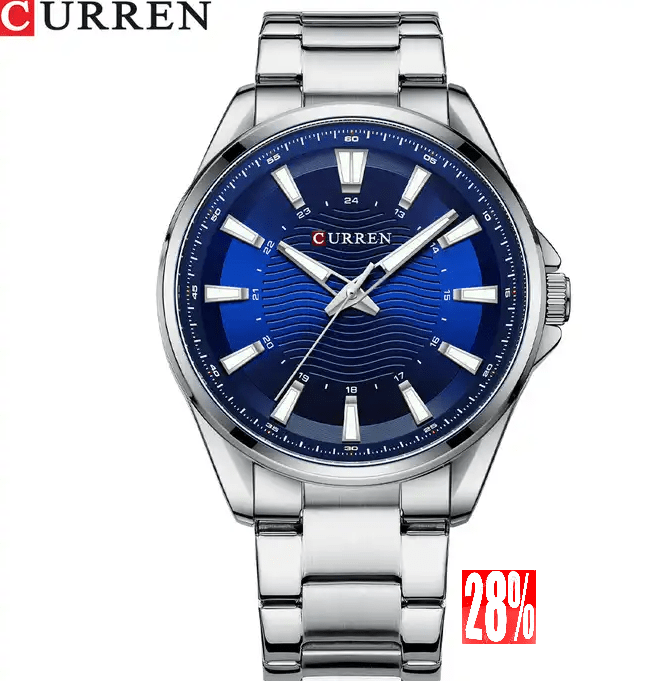 M:8424 Curren Blue Dial Silver Stainless Steel Chain Analog Quartz Men's Watch. - Timecheck
