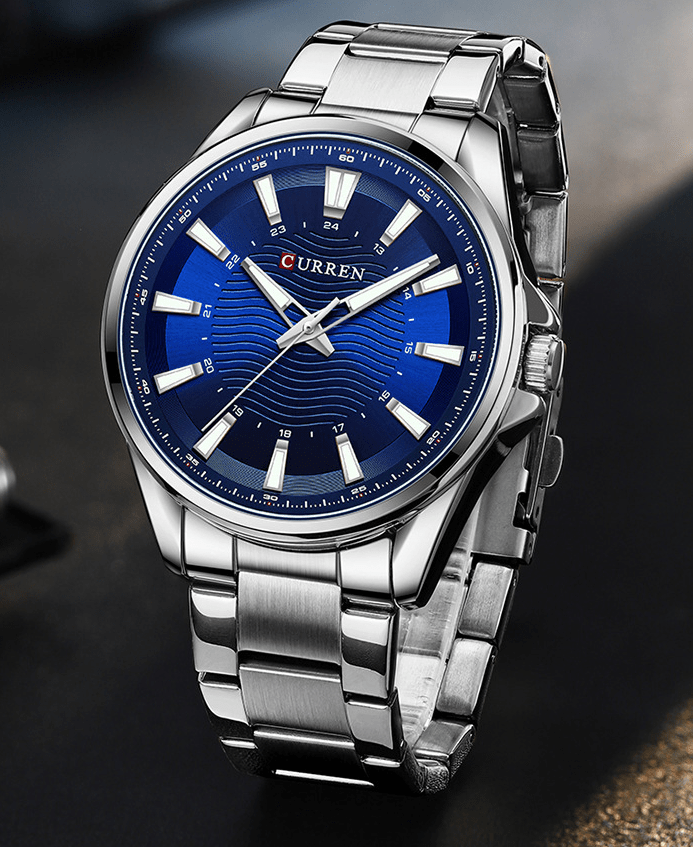 M:8424 Curren Blue Dial Silver Stainless Steel Chain Analog Quartz Men's Watch. - Timecheck