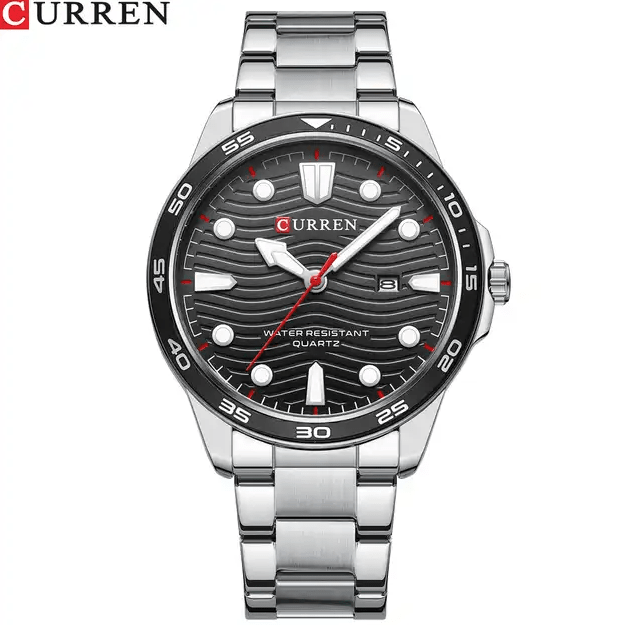 M:8426 Curren Black Dial Black Stainless Steel Chain Analog Quartz Men's Watch. - Timecheck