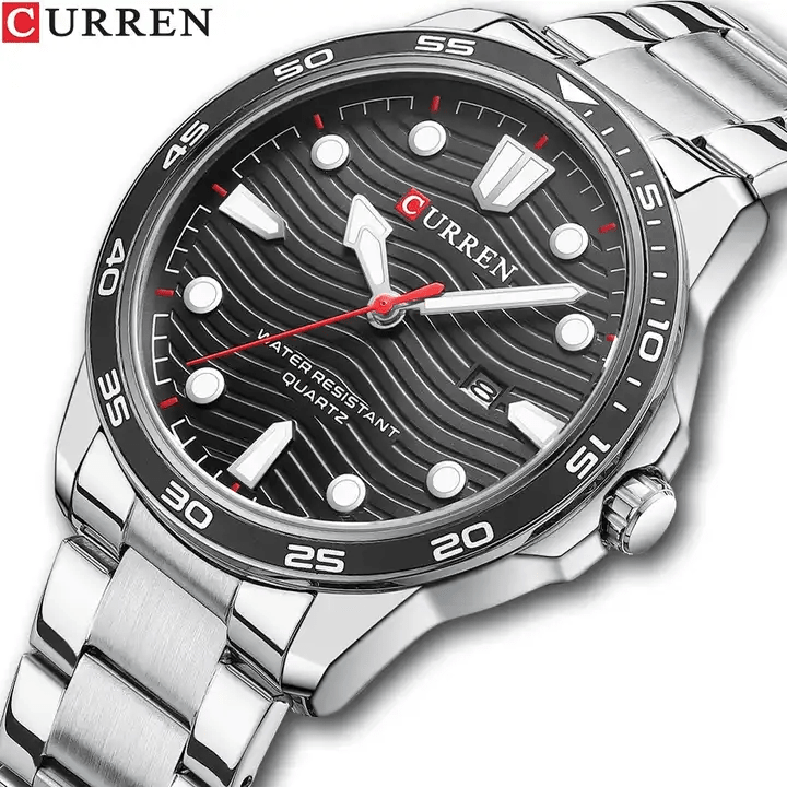 M:8426 Curren Black Dial Black Stainless Steel Chain Analog Quartz Men's Watch. - Timecheck