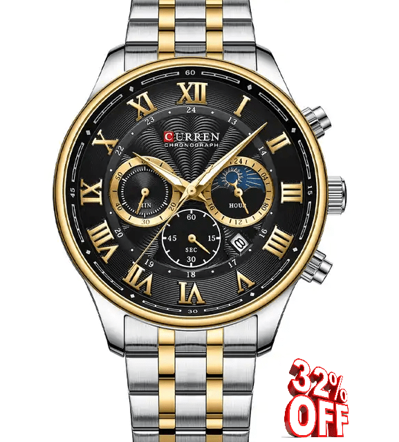 M:8427 Curren Black Dial Chronograph With Calendar Analog Quartz Men's Wristwatch. - Timecheck