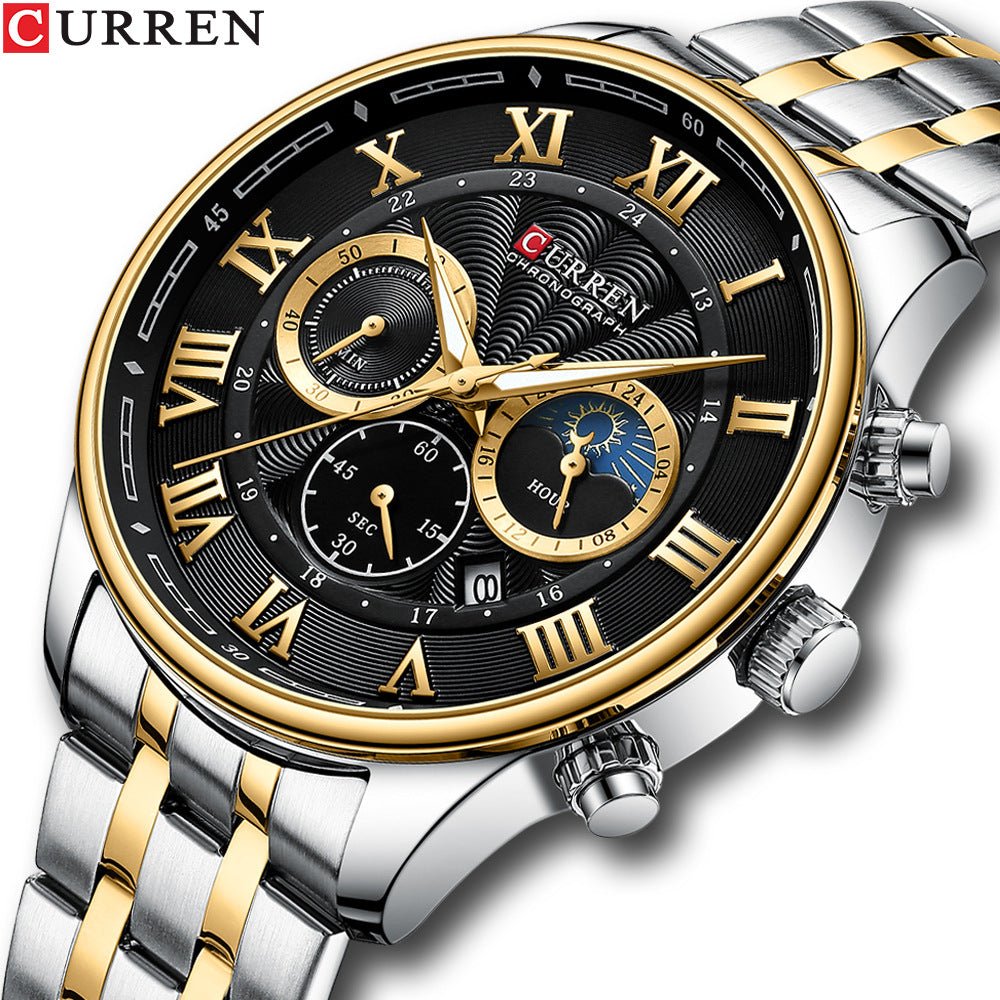 M:8427 Curren Black Dial Chronograph With Calendar Analog Quartz Men's Wristwatch. - Timecheck