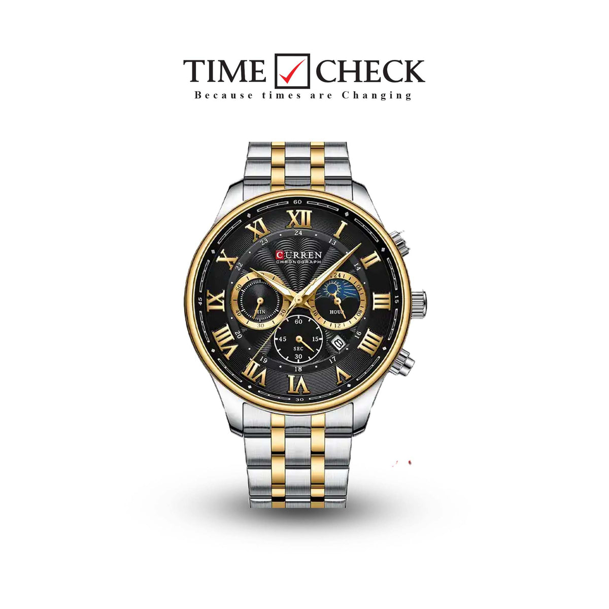 M:8427 Curren Black Dial Chronograph With Calendar Analog Quartz Men's Wristwatch. - Timecheck