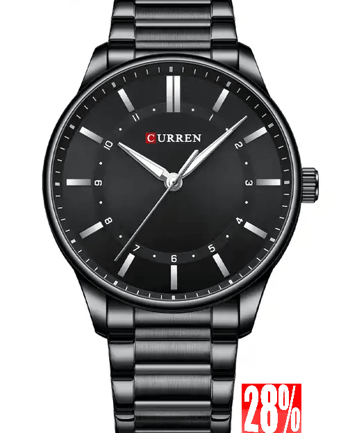 M:8430 Curren Black Dial Black Stainless Steel Chain Analog Quartz Men's Watch. - Timecheck