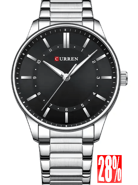 M:8430 Curren Black Dial Silver Stainless Steel Chain Analog Quartz Men's Watch. - Timecheck
