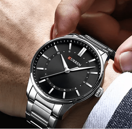 M:8430 Curren Black Dial Silver Stainless Steel Chain Analog Quartz Men's Watch. - Timecheck