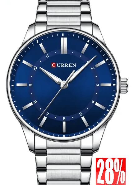 M:8430 Curren Blue Dial Silver Stainless Steel Chain Analog Quartz Men's Watch. - Timecheck