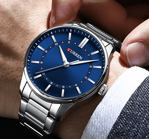 M:8430 Curren Blue Dial Silver Stainless Steel Chain Analog Quartz Men's Watch. - Timecheck