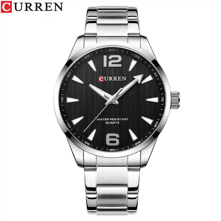 M:8434 Curren Black Dial Silver Stainless Steel Analog Quartz Men's Watch. - Timecheck