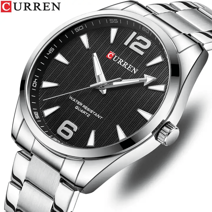 M:8434 Curren Black Dial Silver Stainless Steel Analog Quartz Men's Watch. - Timecheck