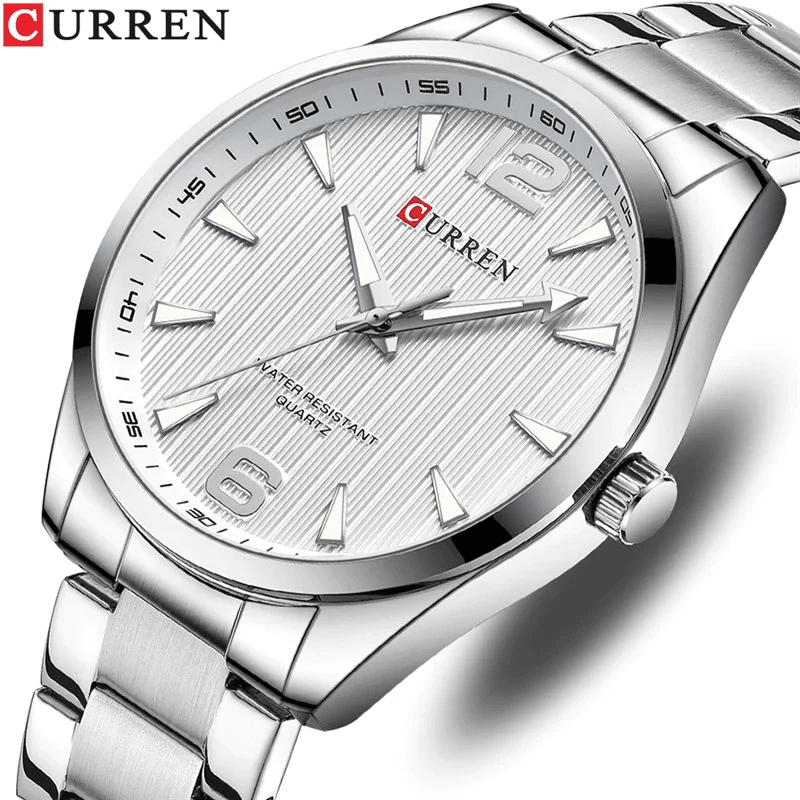 M:8434 Curren White Dial Silver Stainless Steel Analog Quartz Men's Watch. - Timecheck