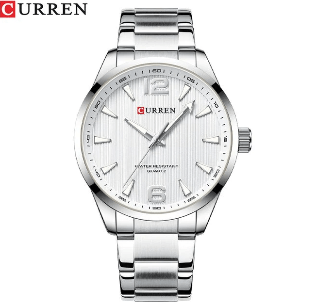 M:8434 Curren White Dial Silver Stainless Steel Analog Quartz Men's Watch. - Timecheck