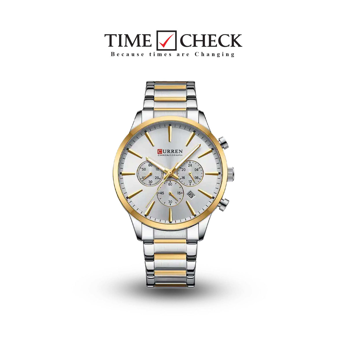 M:8435 Curren Silver Dial Silver & Golde Stainless Steel Chain Chronograph Men's Watch. - Timecheck