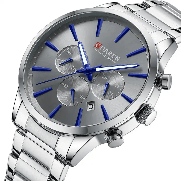 M:8435 Curren Silver Dial Silver Stainless Steel Chain Chronograph Men's Watch. - Timecheck