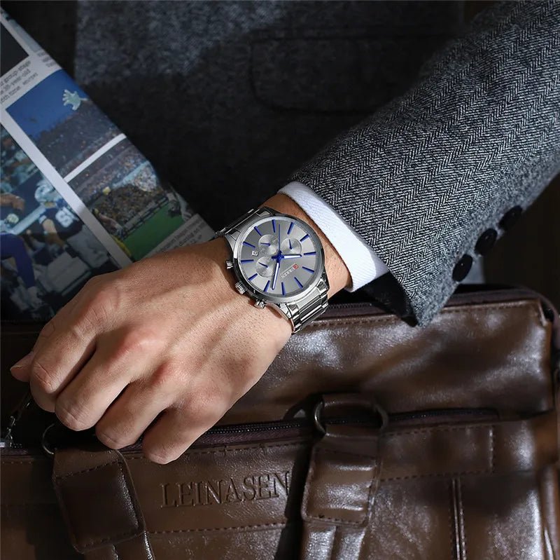 M:8435 Curren Silver Dial Silver Stainless Steel Chain Chronograph Men's Watch. - Timecheck