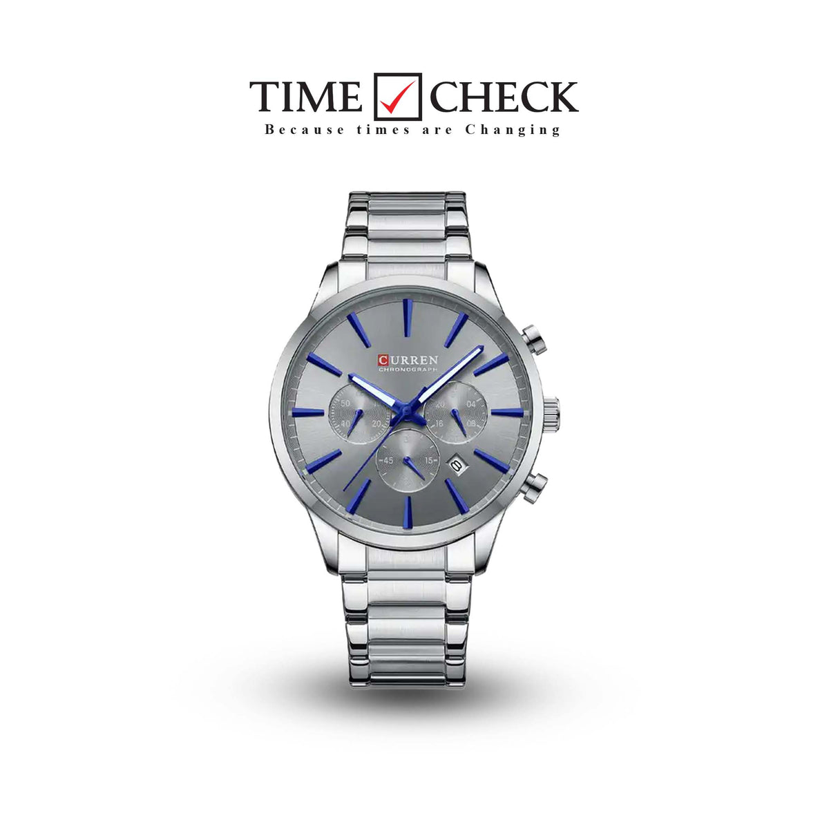 M:8435 Curren Silver Dial Silver Stainless Steel Chain Chronograph Men's Watch. - Timecheck