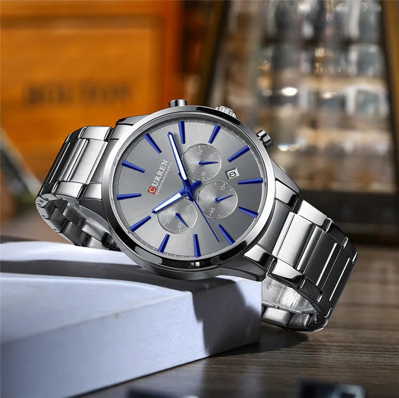 M:8435 Curren Silver Dial Silver Stainless Steel Chain Chronograph Men's Watch. - Timecheck